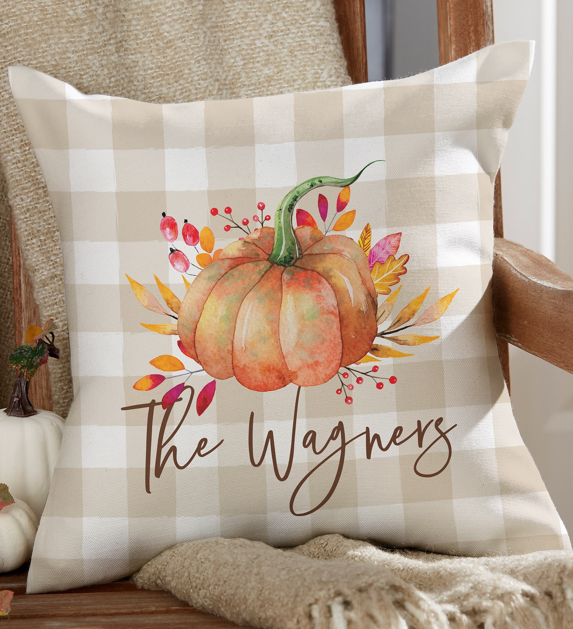 Autumn Watercolors Personalized Outdoor Throw Pillow